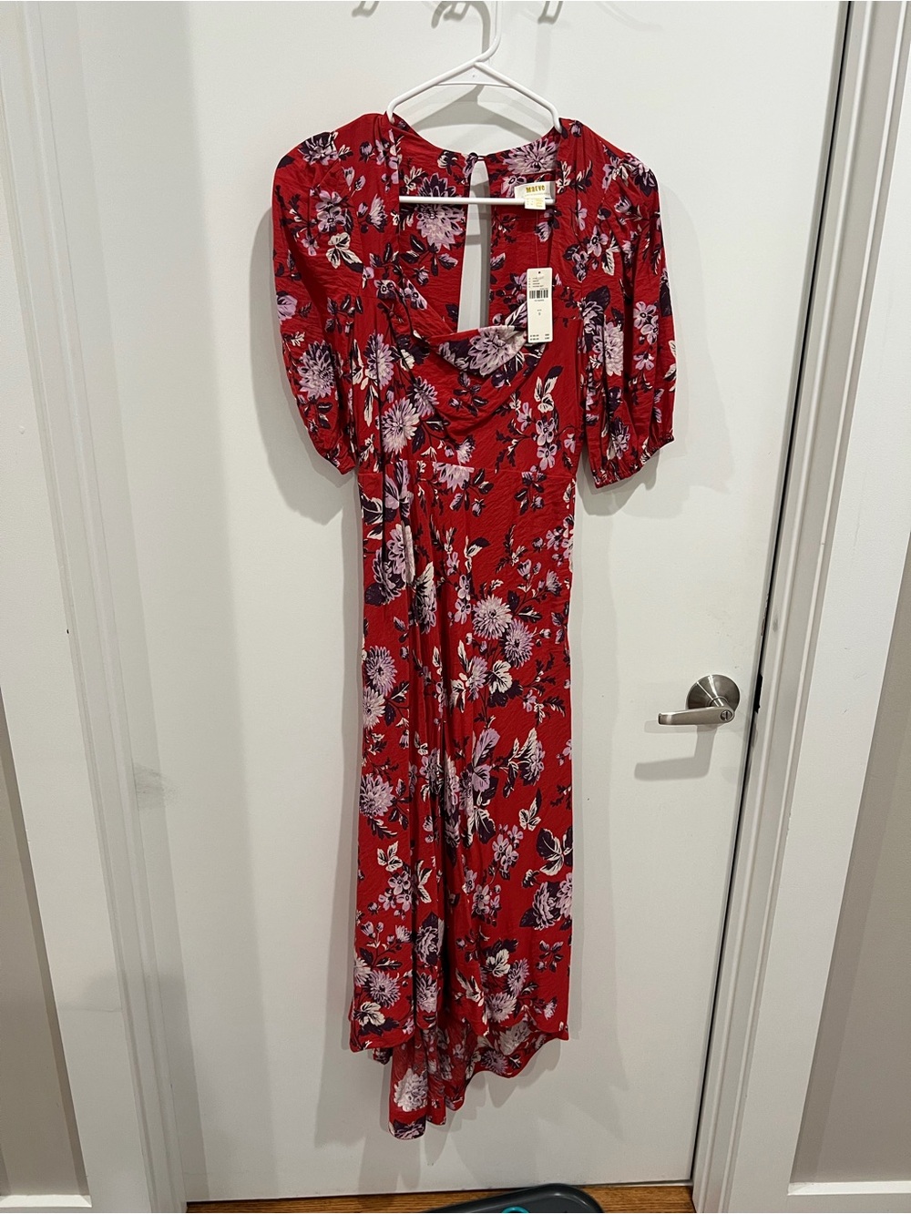 Maeve Red Floral Puff Sleeve Maxi Dress NWT Size 0
